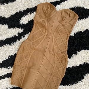 House of CB Naenia Gold Strapless Bandage Dress